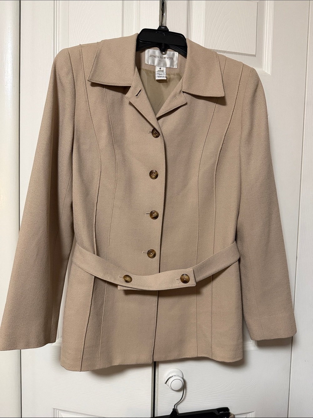Jones New York Beige Belted Wool-Blend Blazer